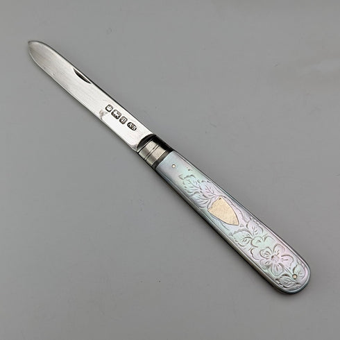 1907年 英国アンティーク 白蝶貝ハンドル 純銀ブレード ペンナイフ Arthur Worral Staniforth